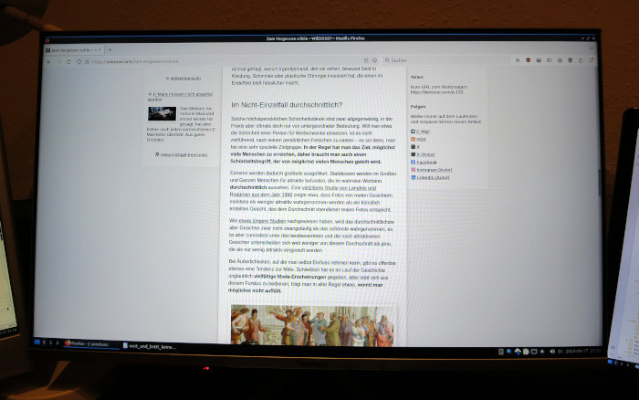 WIESOSO-Artikel auf einem Breitbild-Monitor. Links und rechts vom Artikeltext befindet sich viel leerer Raum.