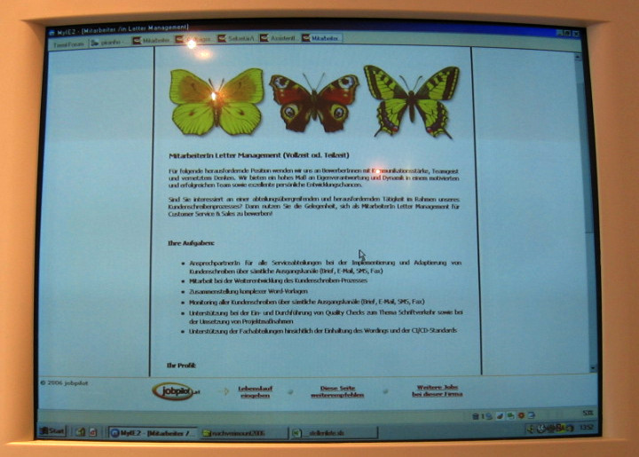 Website auf einem Röhrenmonitor. Im oberen Fensterbereich sind Tabs erkennbar.