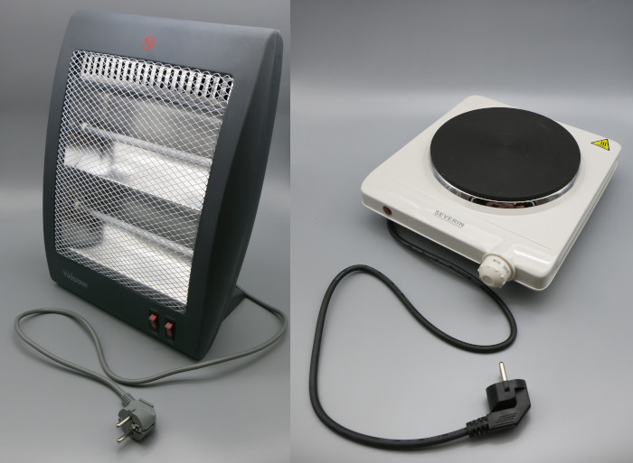 Elektrischer Heizstrahler und elektrische Herdplatte.