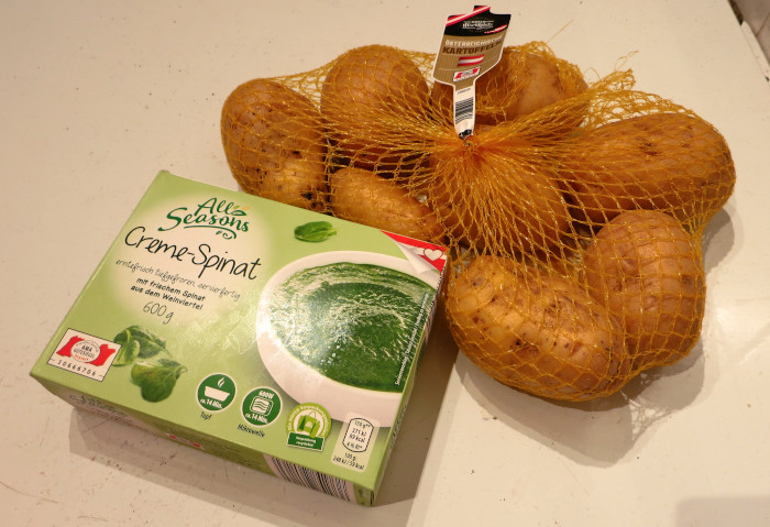 Kartoffeln und tiefgek&uuml;hlter Cremespinat.