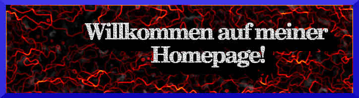 Der Text &raquo;Willkommen auf meiner Homepage!&laquo; auf einem gemusterten Untergrund mit mehreren bunt zusammengew&uuml;rfelten Spezialeffekten.