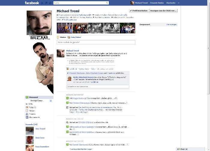 Mein Facebook-Profil im Jahr 2011