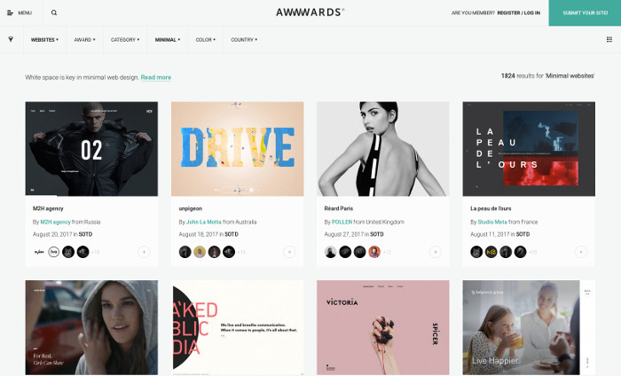 awwwards.com stellt minimalistische Websites vor.
