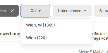 Auswahlmenü mit den Optionen »Wien, W (1369)« und »Wien (220)«.
